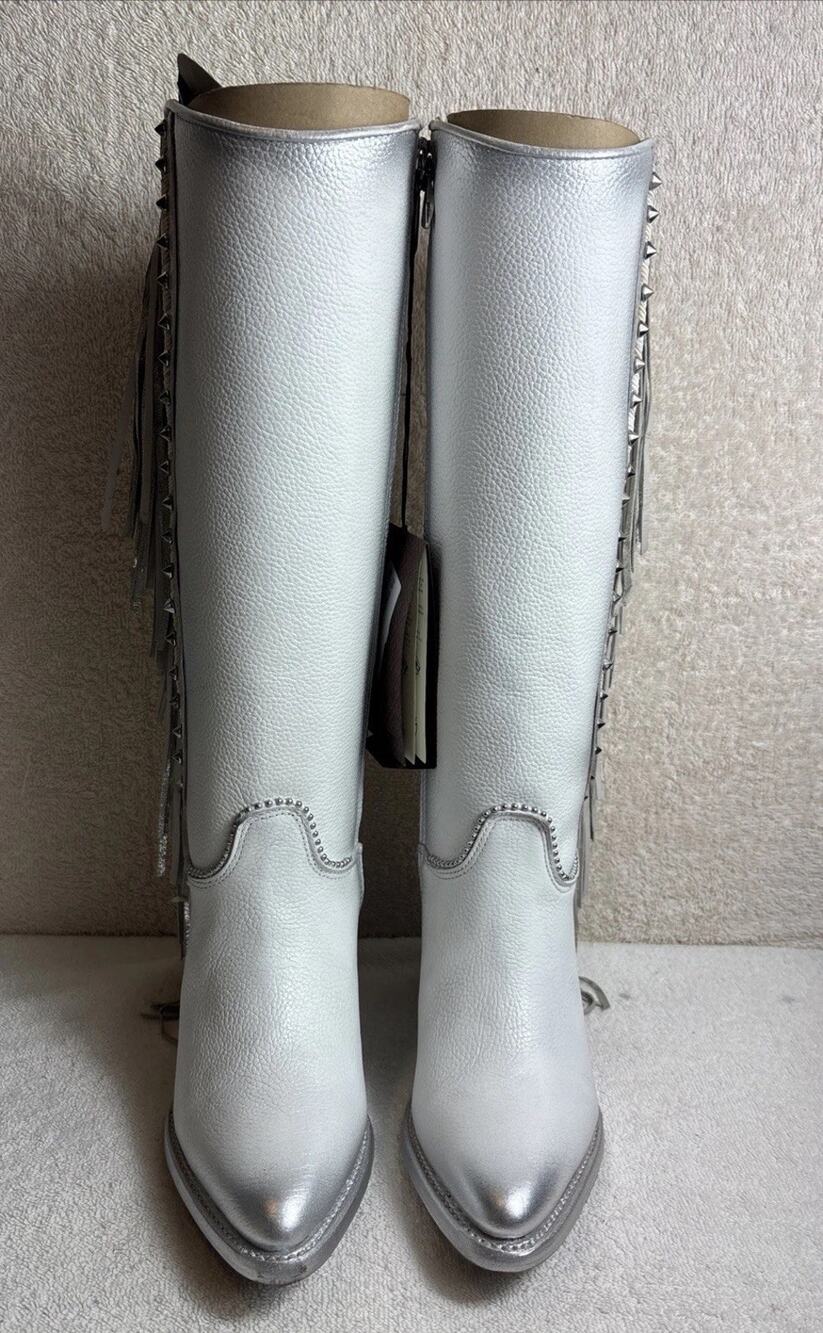 Cuadra Women's Tall Boot White Leather Side Zipper Size 6 M